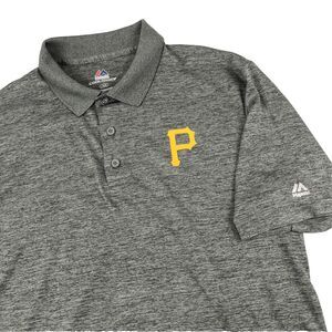 Mens Majestic Pittsburgh Pirates Short Sleeve Polo Shirt Size Large Gray